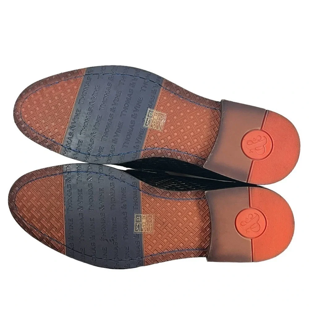 Men's Black Woven Leather Penny Loafers